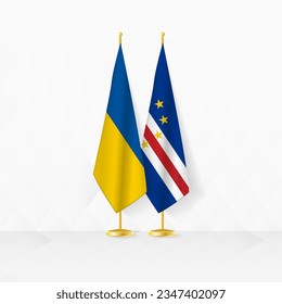 Ukraine and Cape Verde flags on flag stand, illustration for diplomacy and other meeting between Ukraine and Cape Verde. Vector illustration.