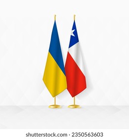 Ukraine and Chile flags on flag stand, illustration for diplomacy and other meeting between Ukraine and Chile. Vector illustration.