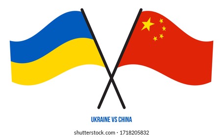 Ukraine and China Flags Crossed And Waving Flat Style. Official Proportion. Correct Colors.