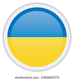 Ukraine circle flag icon with glossy overlay isolated on white background. Vector illustration, EPS10