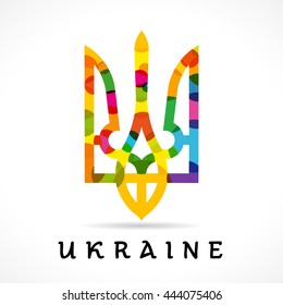 Ukraine coat of arms, vector national emblem in bright rainbow colors isolated on white background. Ukraine emblem colored