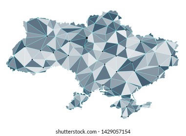 Ukraine communication network map. Vector low poly image of a global map with lights in the form of cities in or population density consisting of points and shapes and space. Easy to edit