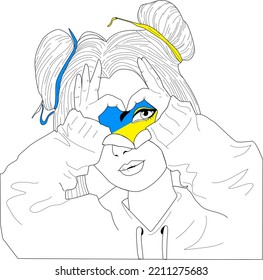 Ukraine concept. Аvatar. Hand gesture holding Ukraine flag in the shape of heart. Solidarity with Ukraine.