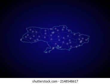 Ukraine concept vector map with glowing cities, map of Ukraine suitable for technology,innovation or internet concepts.