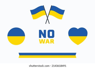 Ukraine Conflict Vector Elements. Flag Heart No War. Flat Design.