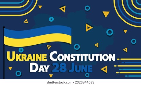 Ukraine Constitution Day vector banner design with retro geometric shapes, Ukraine flag and color theme graphics, flag pole and typography on dark blue background. Ukraine Constitution Day  poster.