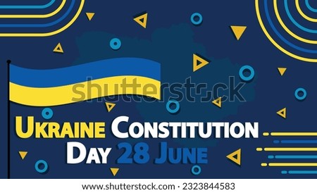 Ukraine Constitution Day vector banner design with retro geometric shapes, Ukraine flag and color theme graphics, flag pole and typography on dark blue background. Ukraine Constitution Day  poster.