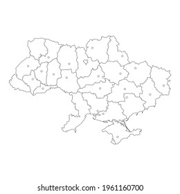 Ukraine countour map. Adninistrative division map with cities. Ukraine regions map vector design illustration. Outline style