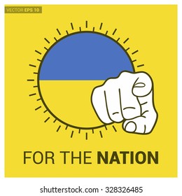 Ukraine country flag in Circle and pointing finger at viewer typography Ready for the Nation. Vector Illustration