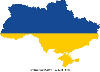 Ukraine Country Flag Map Shaped Illustration 