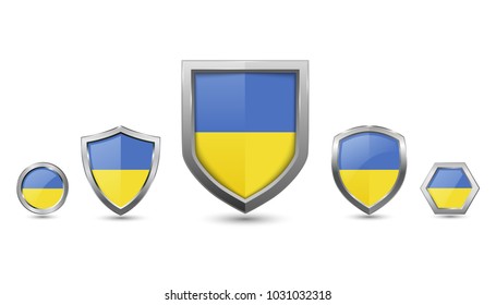 Ukraine country flag with shape shield vector illustration