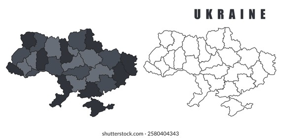 Ukraine country map black flat outline vector illustration set