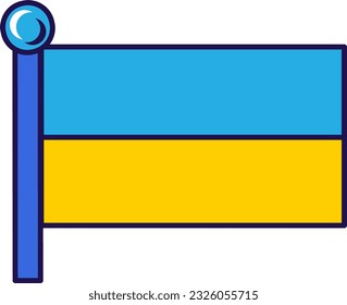 Ukraine country nation flag on flagpole vector. Horizontal bicolor of blue and yellow on ukrainian symbolic of independence and patriotism. European territory flat cartoon illustration