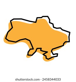 Ukraine country simplified map. Orange silhouette with thick black sharp contour outline isolated on white background. Simple vector icon