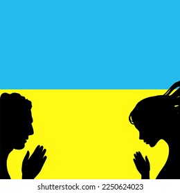 ukraine crisis war in ukraine flag colors vector pray for peace national flag. People man and woman hands pray for world support against terror attack