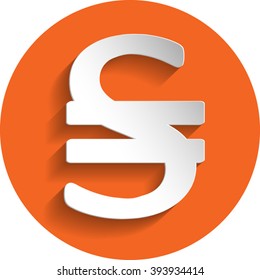 Ukraine currency sign icon in paper style isolated on orange round element