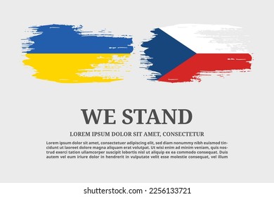 Ukraine and Czech Republic flags flag grunge brush and text poster, vector