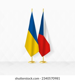 Ukraine and Czech Republic flags on flag stand, illustration for diplomacy and other meeting between Ukraine and Czech Republic. Vector illustration.