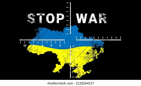 Ukraine is in danger. Map of Ukraine in the optical sight. Military conflict between Ukraine and Russia. Isolated on a black background.