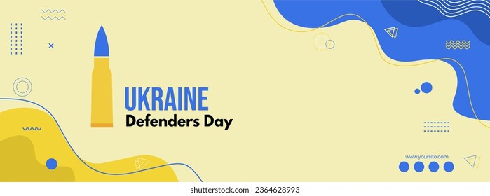 Ukraine Defenders Day Comemoration Banner with Flat Liquid Design and Bullets. Ukraine Flag Banner. Veteran of War