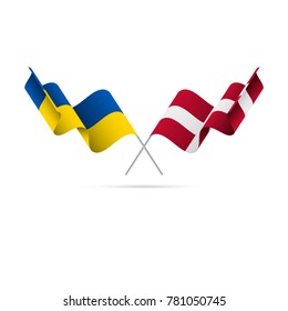 Ukraine and Denmark flags crossed. Vector illustration.