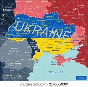Ucrania detalló un mapa editable con las regiones, ciudades, carreteras y ferrocarriles.