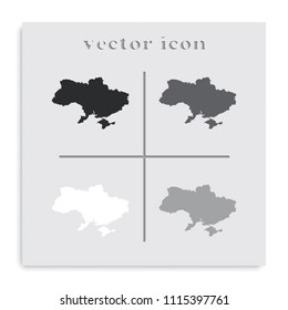 Ukraine detailed map flat black and white vector icon.