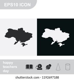 Ukraine detailed map flat black and white vector icon.