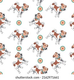 Ukraine Dog Patron, jack russell terrier vector seamless pattern, fabric printing Illustration on white background, Facebook, web site cover 