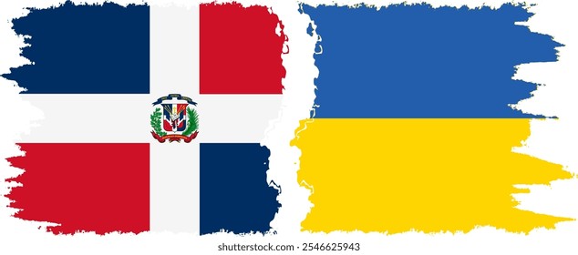 Ukraine and Dominican Republic grunge flags connection, vector