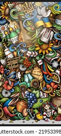 Ukraine doodle banner. Cartoon vector detailed flyer. Illustration with Ukrainian objects and symbols. Colorful background