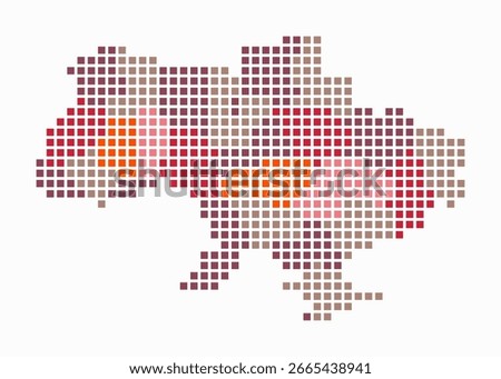 Ukraine dotted map. Digital style map of the country on white background. Ukraine shape with square dots. Colored dots style. Large size squares. Plain vector illustration.