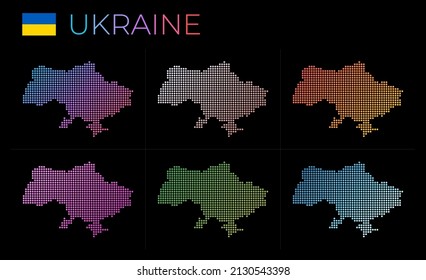 Ukraine dotted map set. Map of Ukraine in dotted style. Borders of the country filled with beautiful smooth gradient circles. Neat vector illustration.