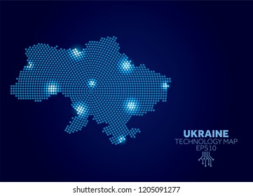 Ukraine dotted technology map. Modern data communication concept