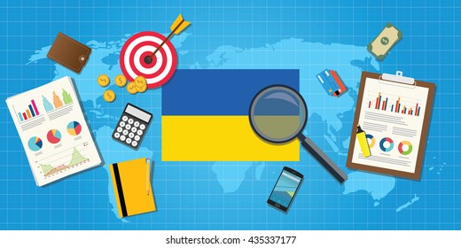 ukraine economy economic condition country with graph chart and finance tools vector graphic illustration