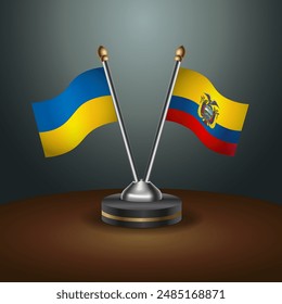 Ukraine and Ecuador flag together. Small table flag with color gradient background