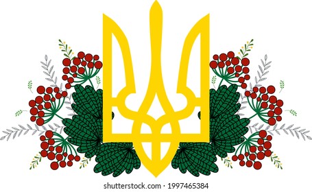 Das Emblem der Ukraine mit der Gelederrose und Blättern. Vektorgrafik für den ukrainischen Feiertag Unabhängigkeitstag oder Verfassungstag. Vorlagendesign für Jubiläumsgrußkarte