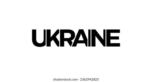 emblema de Ucrania para la prensa y la web. El diseño presenta estilo geométrico, ilustración vectorial con tipografía audaz en fuente moderna. Letras gráficas de eslóganes aisladas en fondo blanco.