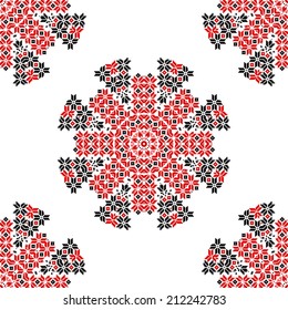 Ukraine embroidery seamless pattern in square shape. Pixel vector illustration