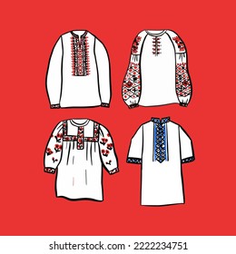 Ukraine Embroidery Shirt Set. Vector Illustration of Sketch Doodle Hand drawn Cultural Clothes. svg