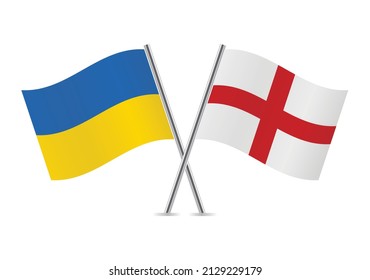 Ukraine and England crossed flags. Ukrainian and English flags, isolated on white background. Vector icon set. Vector illustration.