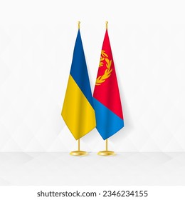 Banderas de Ucrania y Eritrea en el pabellón, ilustración de la diplomacia y de otra reunión entre Ucrania y Eritrea. Ilustración vectorial.