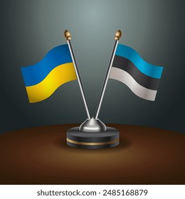 Ukraine and Estonia flag together. Small table flag with color gradient background