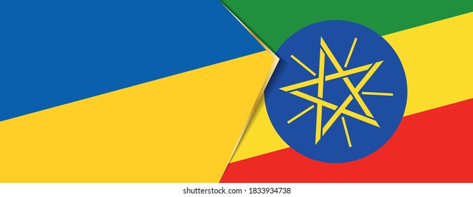 Ukraine and Ethiopia flags, two vector flags symbol of relationship or confrontation.