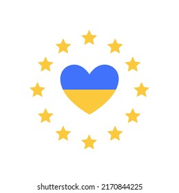 Ukraine in Europe. Flag of Ukraine and the European Union. Vector illustration for design.