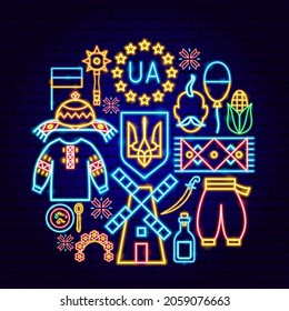 Ukraine Europe Neon Concept. Vector Illustration of National Promotion.