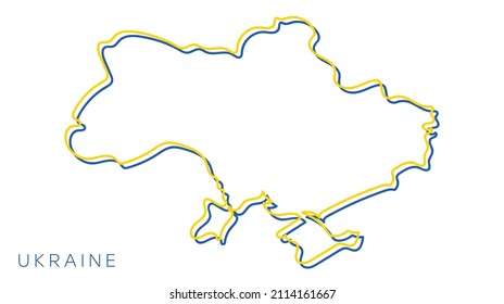 Ukraine, Europe. Vector line drawing of silhouette of Ukrainian border. Abstract vector linear illustration . One line drawing of Ukraine with Crimea. Print design. Map, poster, banner. Simple, trendy