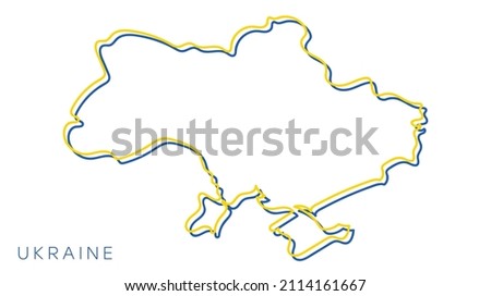 Ukraine, Europe. Vector line drawing of silhouette of Ukrainian border. Abstract vector linear illustration . One line drawing of Ukraine with Crimea. Print design. Map, poster, banner. Simple, trendy