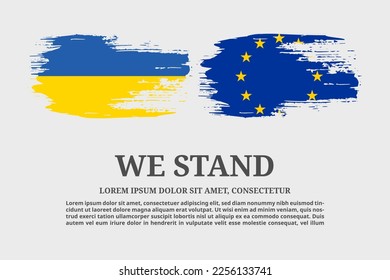 Ukraine and European Union flags flag grunge brush and text poster, vector