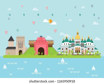 Ukraine Famous Landmarks Infographic Templates for Traveling Minimal Style and Icon, Symbol Set Vector Illustration Can be use for Poster Travel book, Postcard, Billboard.